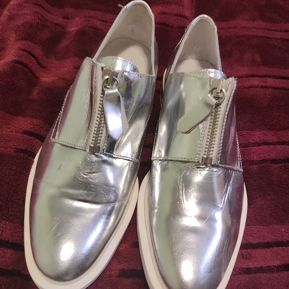 Shiny Silver Kids Dress Shoes with Zipper